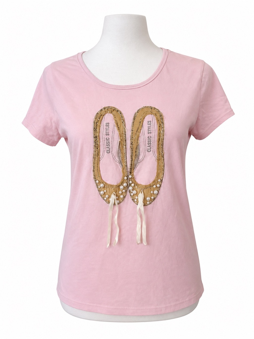 Balletcore- Pink Ballet Graphic Tee with Beaded Slippers - Picture 2 of 3